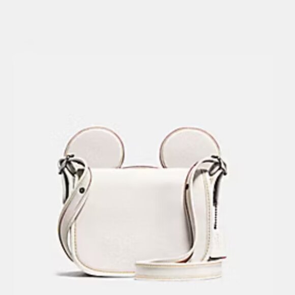 NWT Coach x Disney Patricia Saddle Crossbody bag With Mickey Ears Ivory - Picture 1 of 2